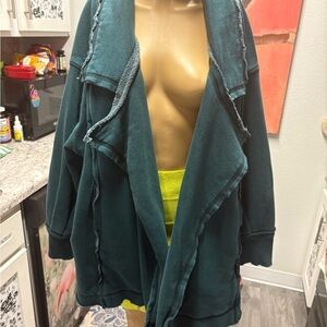 We The Free Loui Cardi Sweatshirt Jacket Dark Teal Green L